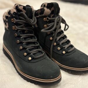 Cole Haan Women's Black and Gold Lace-Up Boots